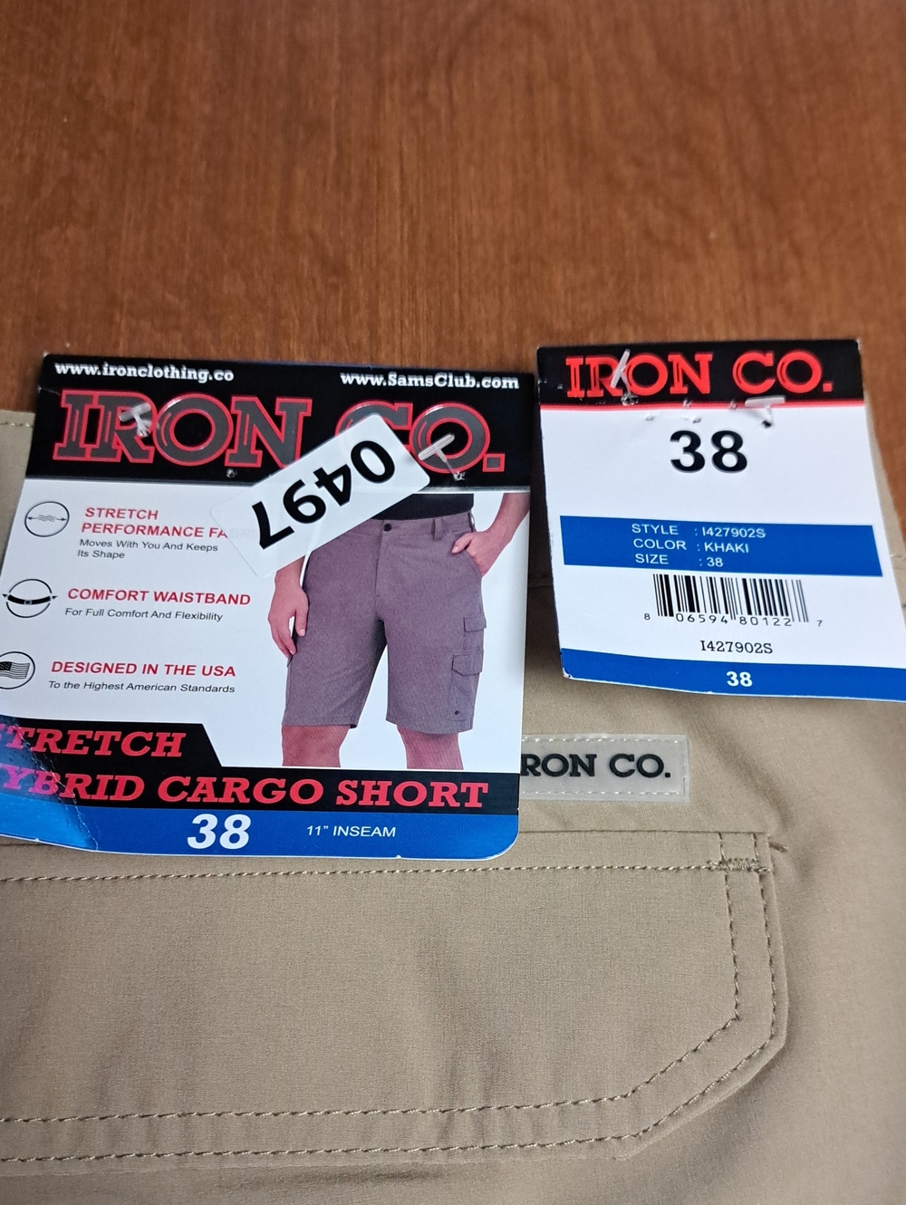 Iron Co. Men's Khaki Hybrid Cargo Shorts - 38